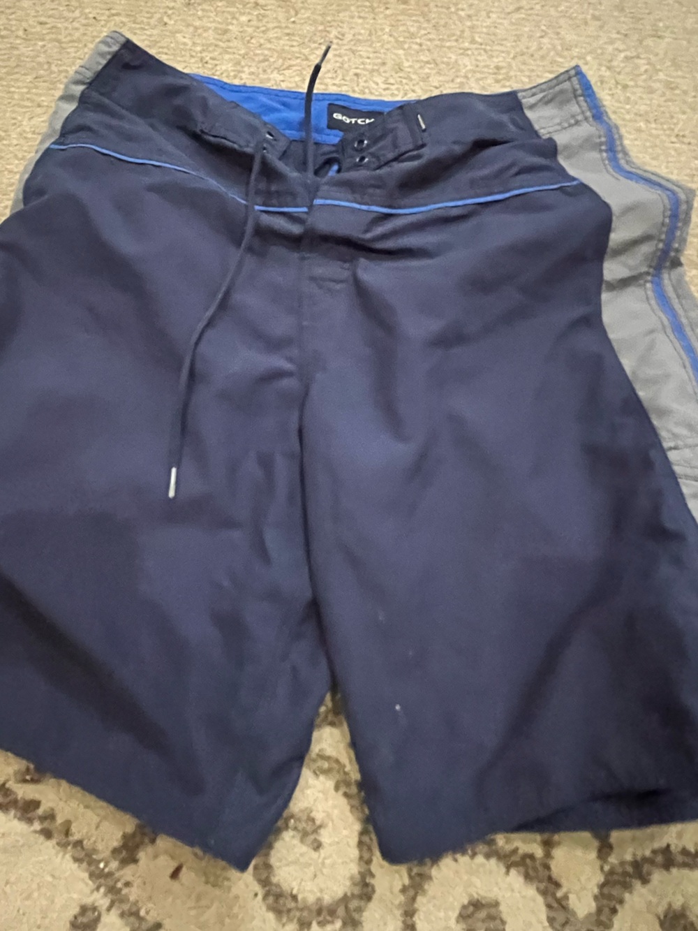 Eddie Bauer Men's Navy Board Shorts with Gray Side Panels